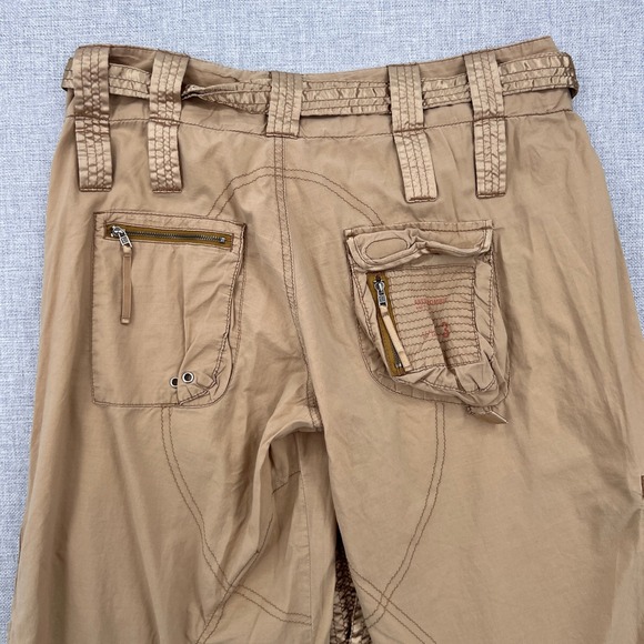 VTG Y2K Abercrombie & Fitch Wide Leg Paratrooper Cargo Pants Women 4 Tan Satin - Picture 12 of 14